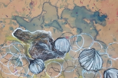 Muscheln im Sand, 30x24 Mischtechnik